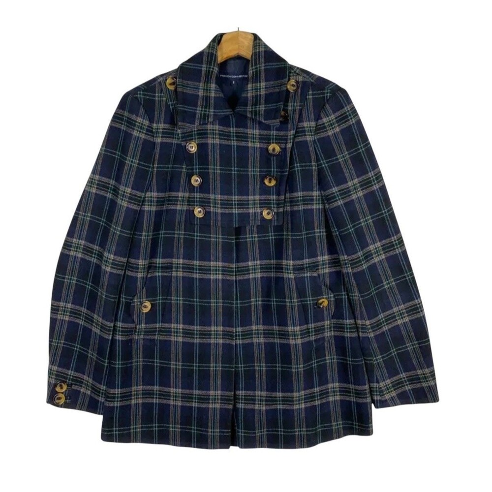 French Connection Peacoat Plaid Wool Blend Women's Size 10 Navy Blue Parka